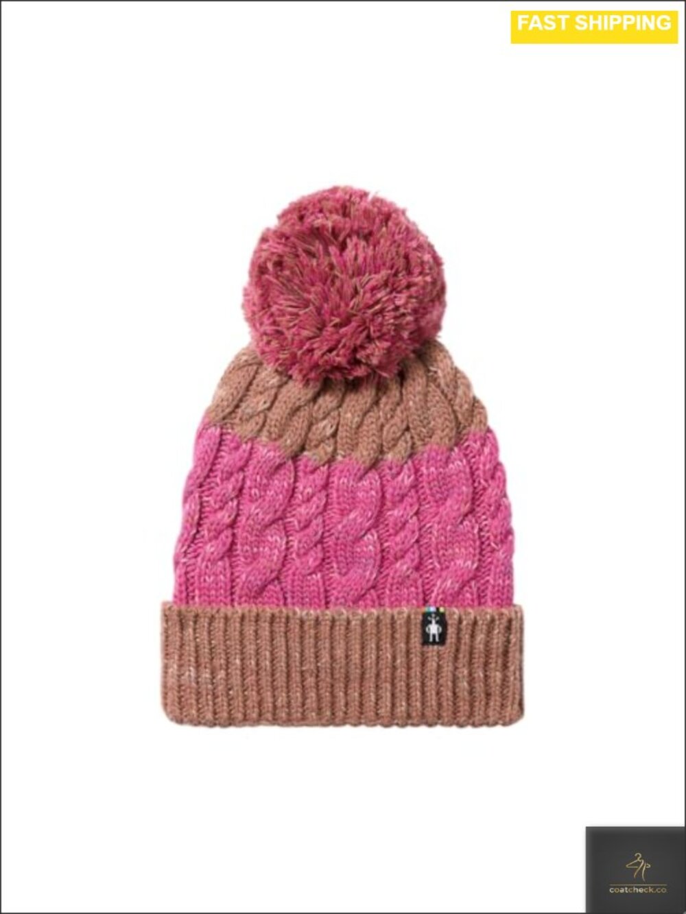 Cable Knit Beanie with Pom Pom Ribbed Cuff Winter Hat